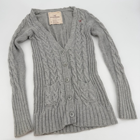 Vintage Sweaters - Vintage Y2K Hollister Super Long Cable Cardigan Sweater Rabbit Hair Large